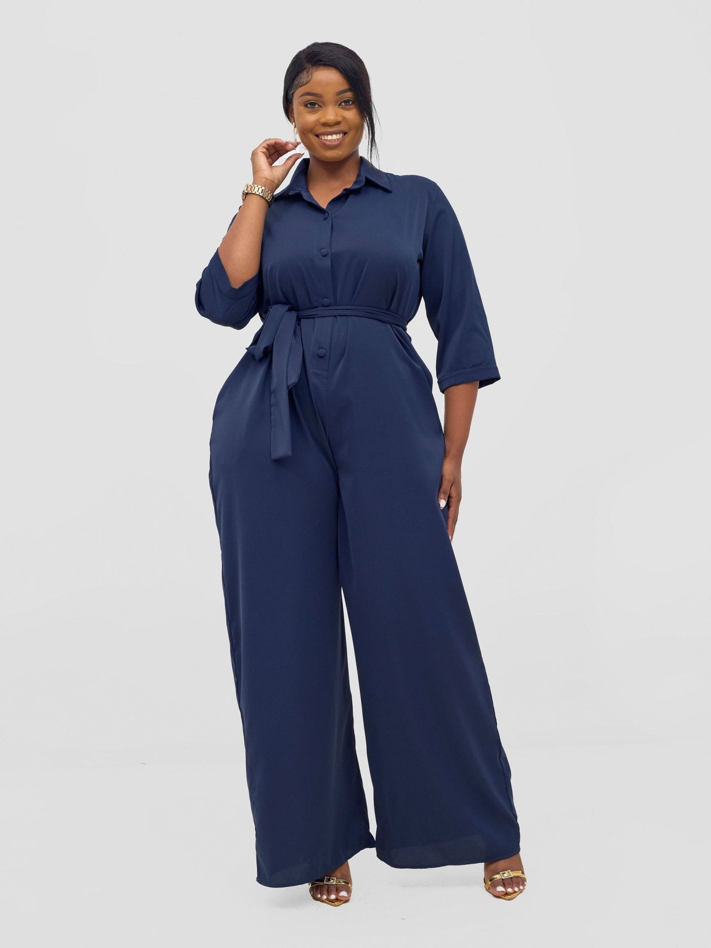 Vivo Ayah 3/4 Sleeve Jumpsuit - Navy - Shopzetu