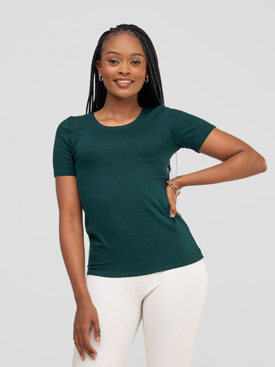 Vivo Basic Short Sleeve Top - Dark Green