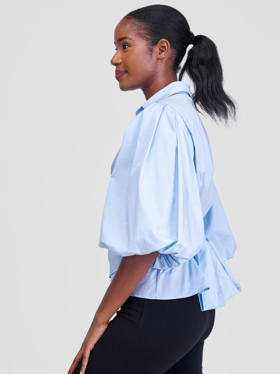 Safari by Vivo Mali 3/4 Bishop Sleeve  Tie Top - Baby Blue