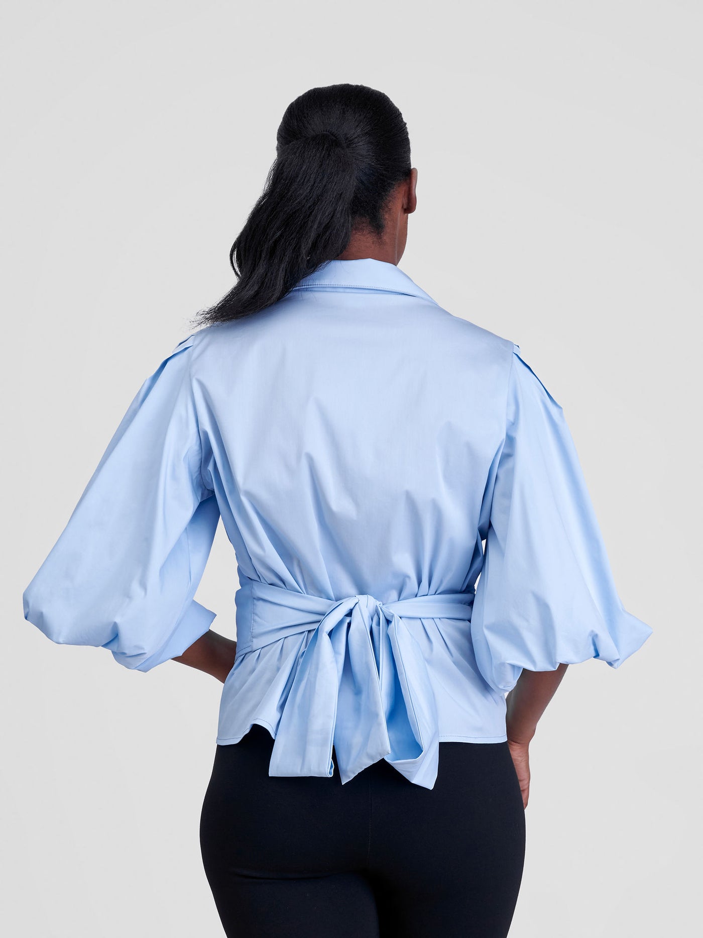 Safari by Vivo Mali 3/4 Bishop Sleeve  Tie Top - Baby Blue
