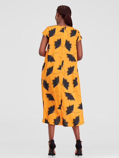 Vivo Jema High Low Tent Dress - Orange / Black Niger Print - Shopzetu