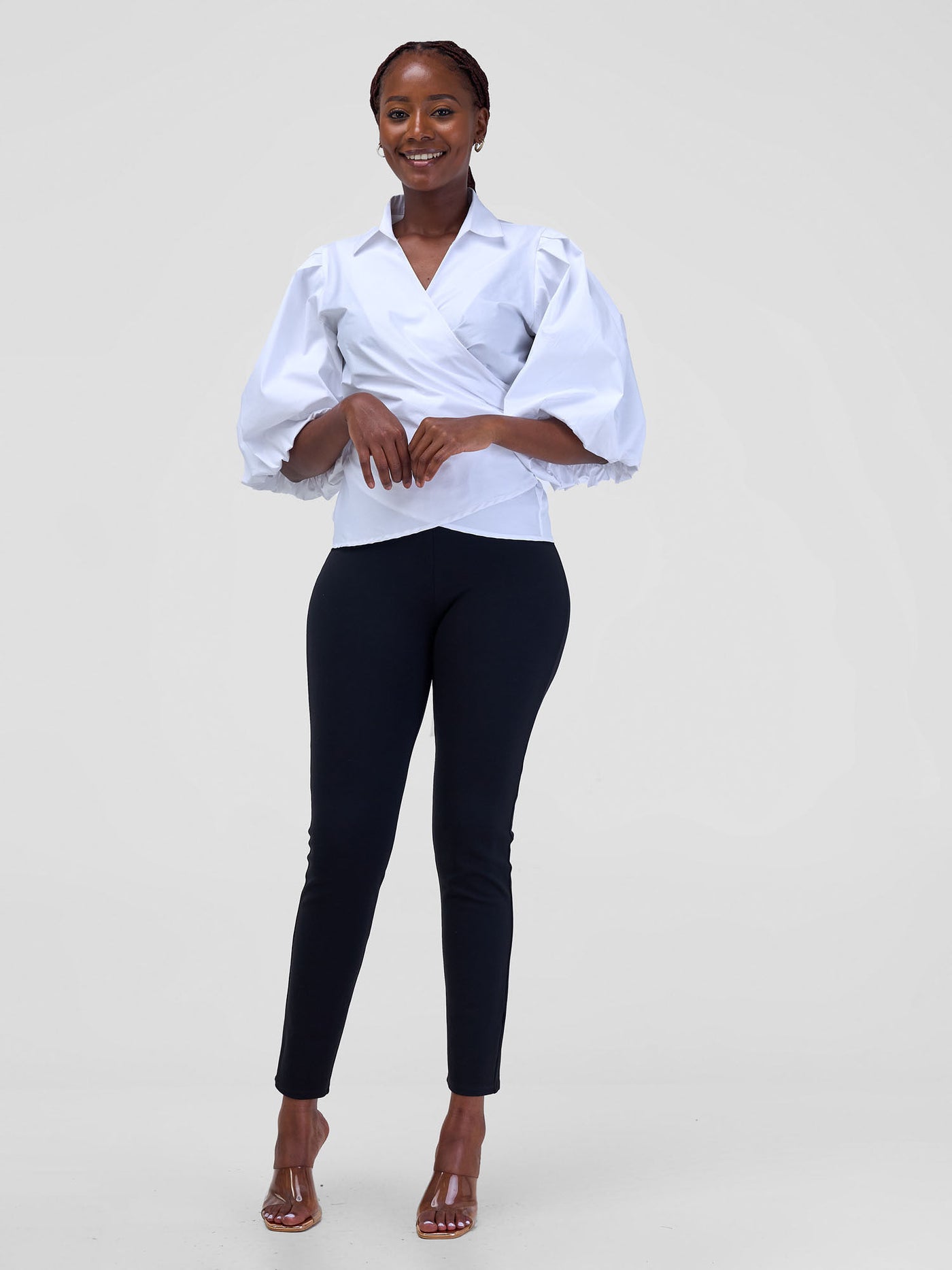 Safari by Vivo Mali 3/4 Bishop Sleeve  Tie Top - White