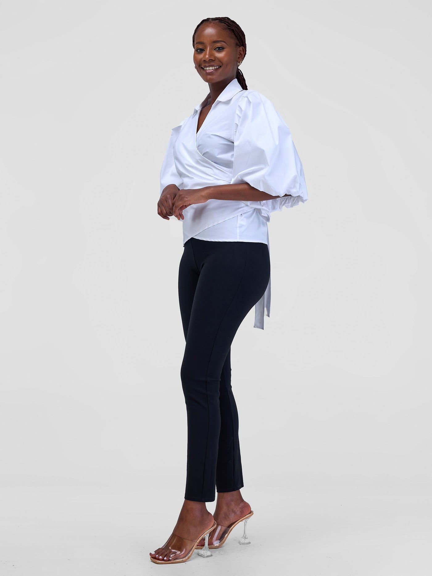Safari by Vivo Mali 3/4 Bishop Sleeve  Tie Top - White