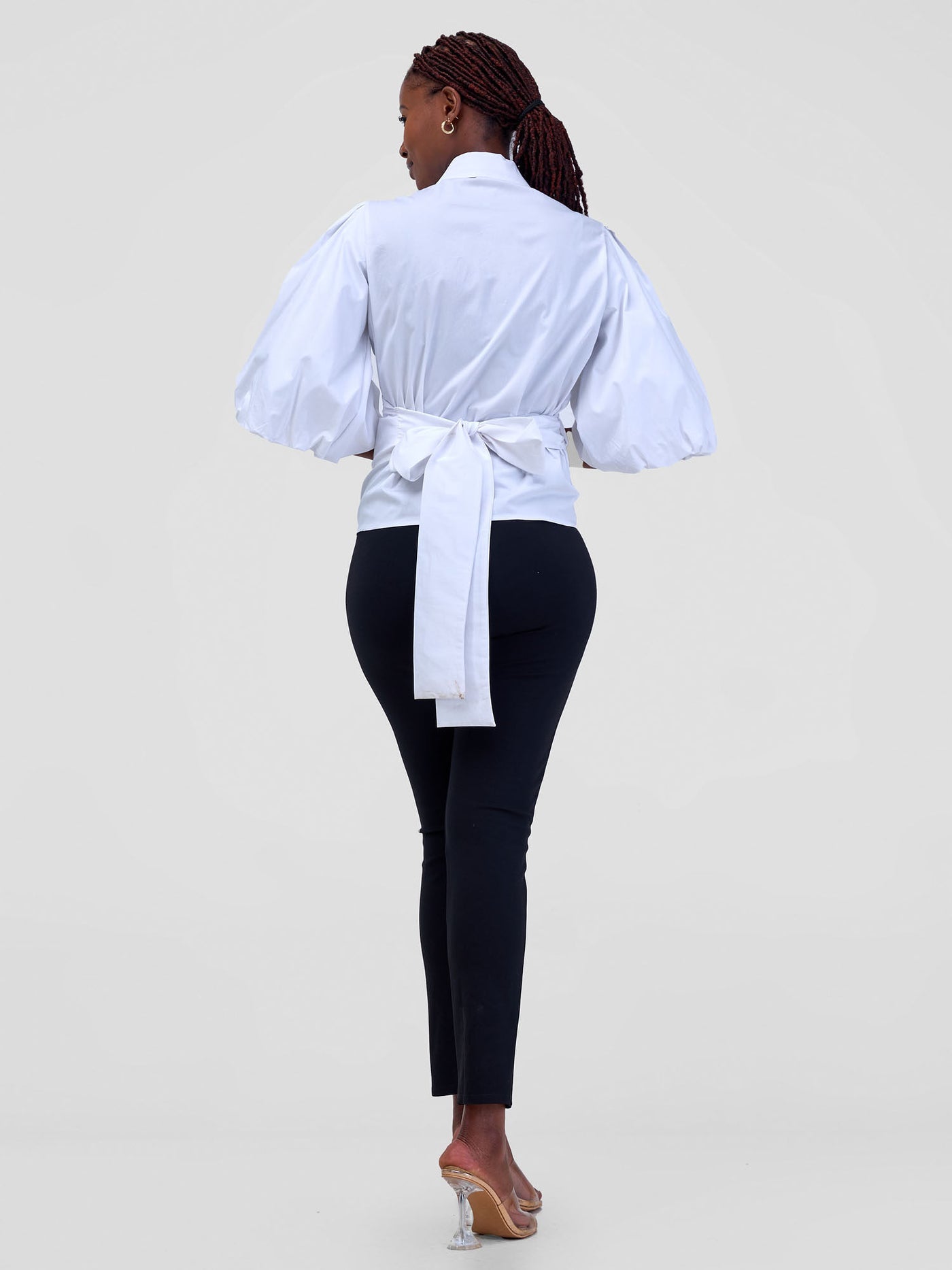 Safari by Vivo Mali 3/4 Bishop Sleeve  Tie Top - White