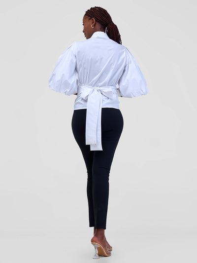 Safari by Vivo Mali 3/4 Bishop Sleeve  Tie Top - White