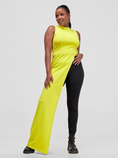 Zoya Yuni Sleeveless Turtle Neck Maxi Top - Lime Yellow - Shopzetu