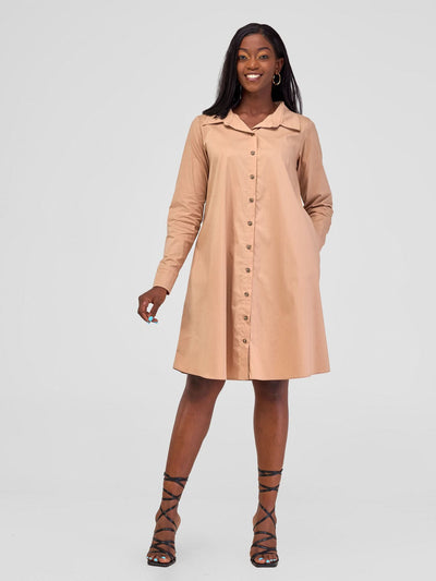 Safari by Vivo Basic Shirt Tent Dress - Taupe