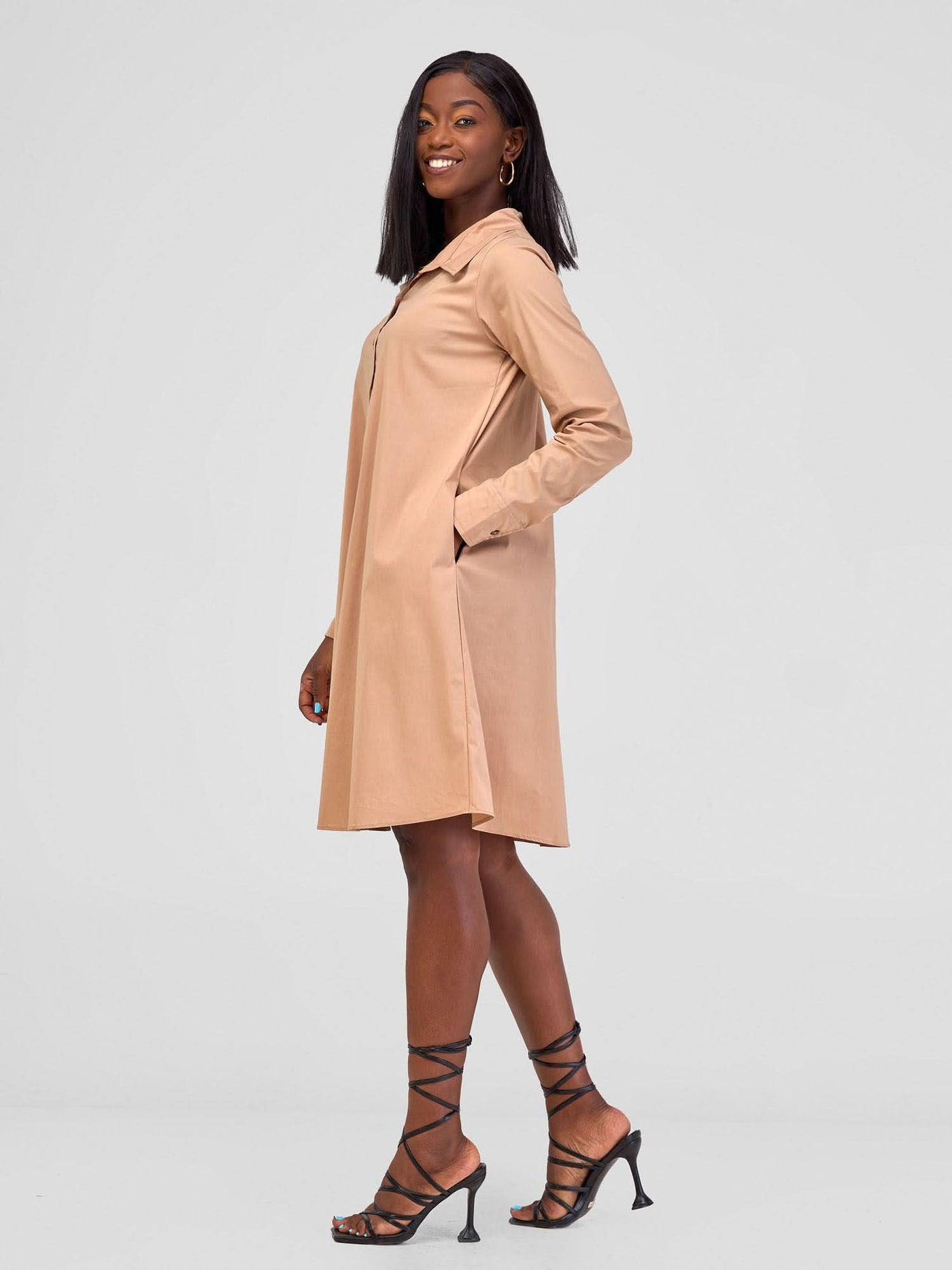 Safari by Vivo Basic Shirt Tent Dress - Taupe