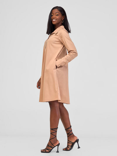 Safari by Vivo Basic Shirt Tent Dress - Taupe