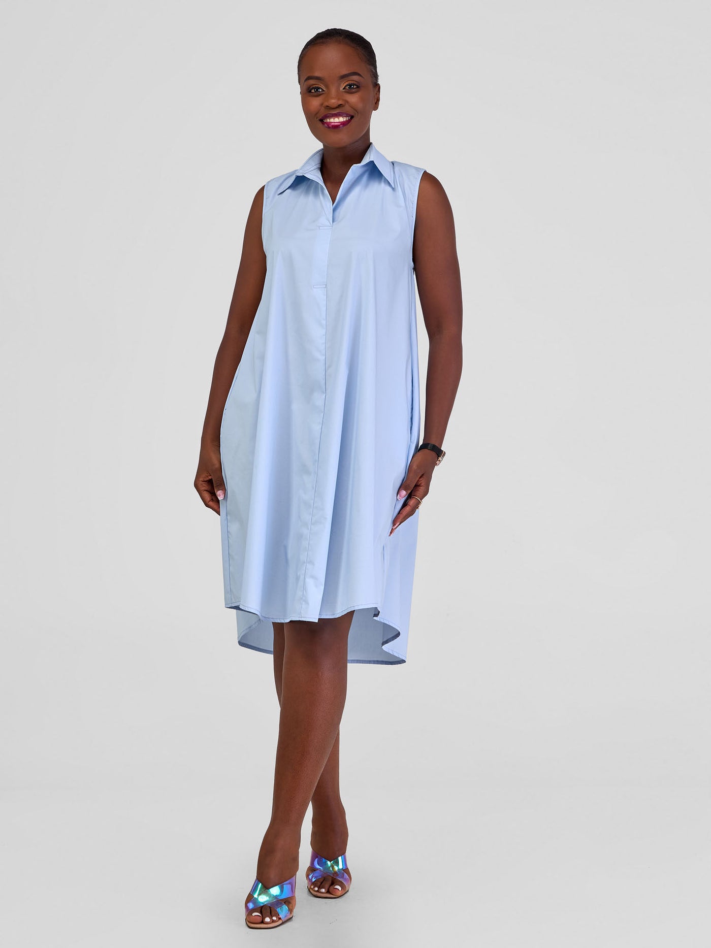 Safari by Vivo Kaya Sleeveless Tent Shirt Dress - Blue