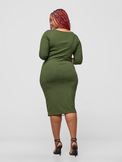 Vivo Basic 3/4 Sleeve Double Layered Bodycon Dress - Hunters