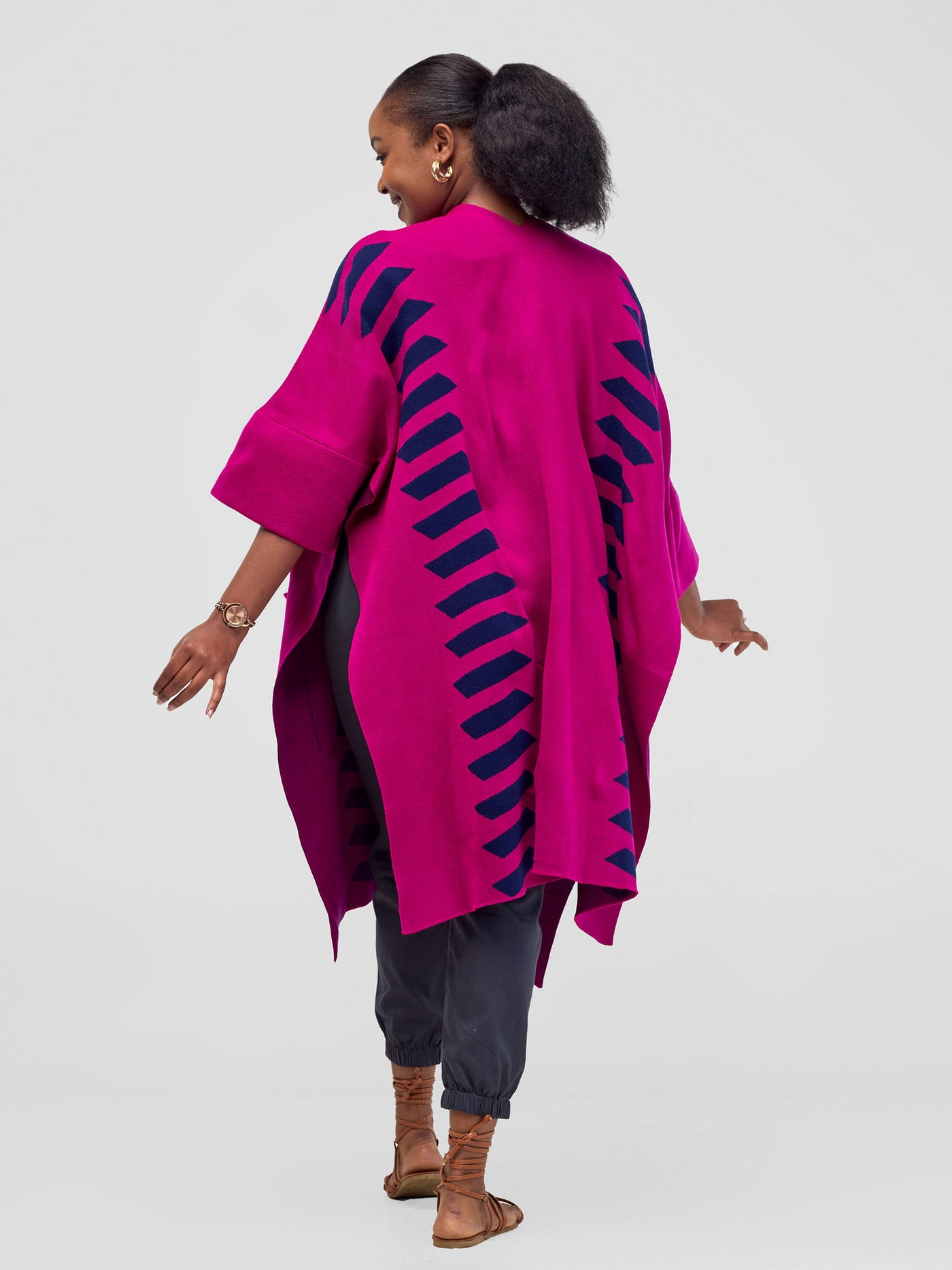 Safari Dila Poncho - Fuschia / Light Navy Blue - Shopzetu