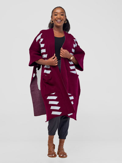 Safari by Vivo Dila Poncho - Raspberry / Light Grey