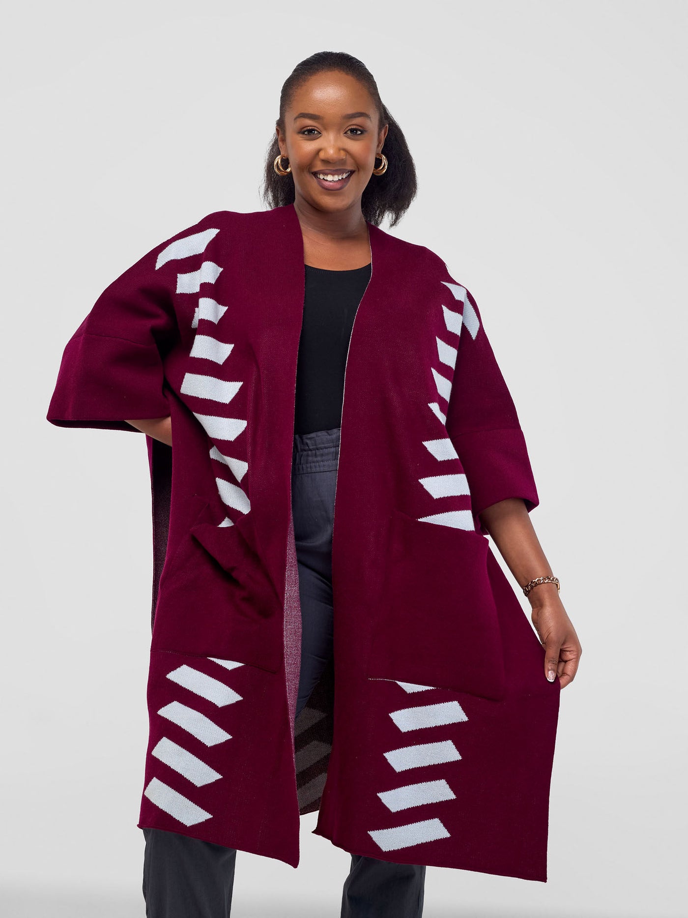 Safari by Vivo Dila Poncho - Raspberry / Light Grey