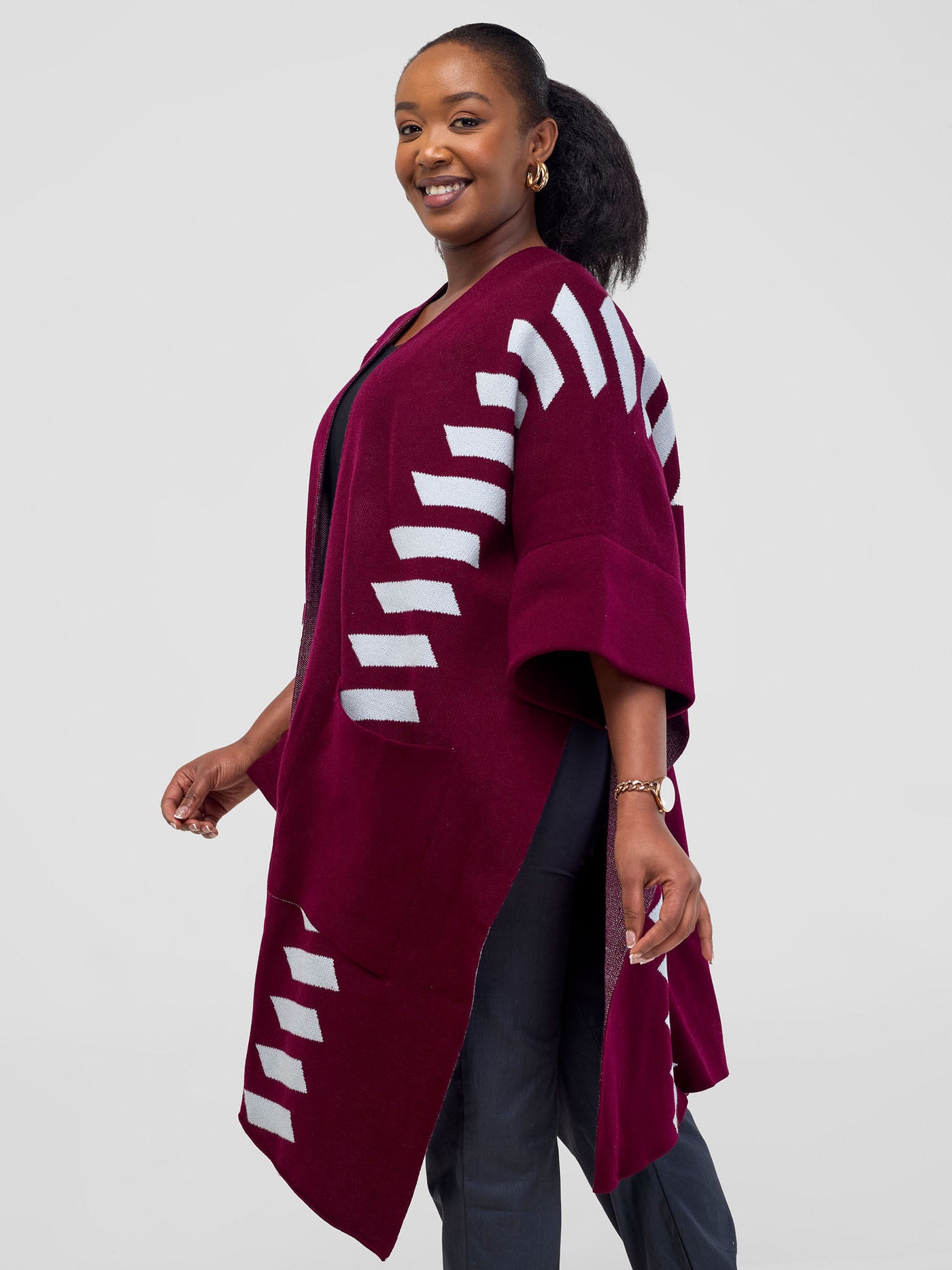 Safari by Vivo Dila Poncho - Raspberry / Light Grey