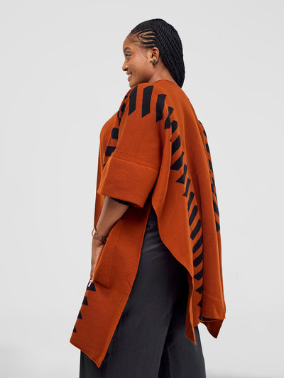 Safari Dila Poncho - Rust / Black - Shopzetu