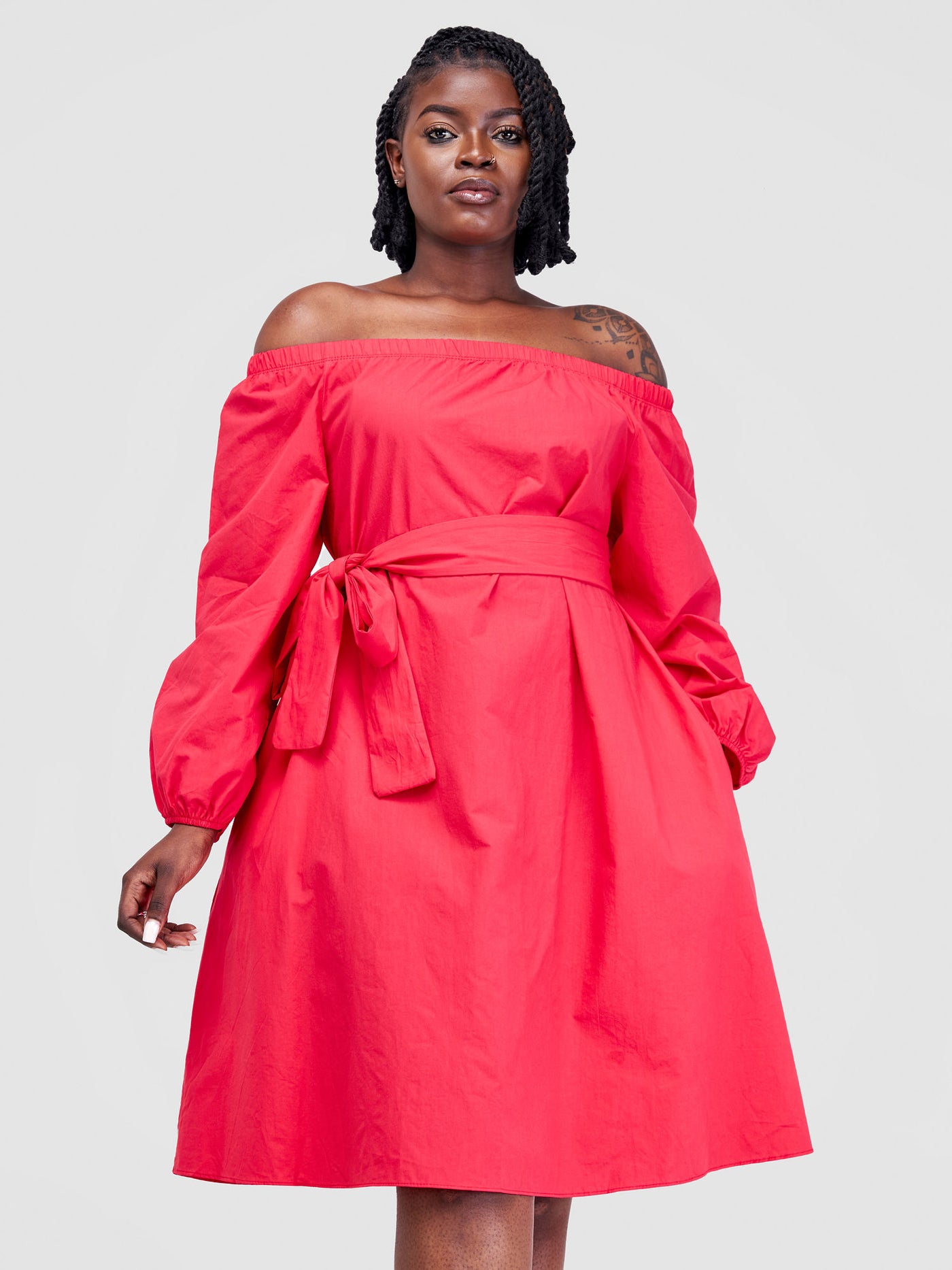 Safari by Vivo Tawi Off Shoulder Knee Length Dress - Pink(Plain Belt)
