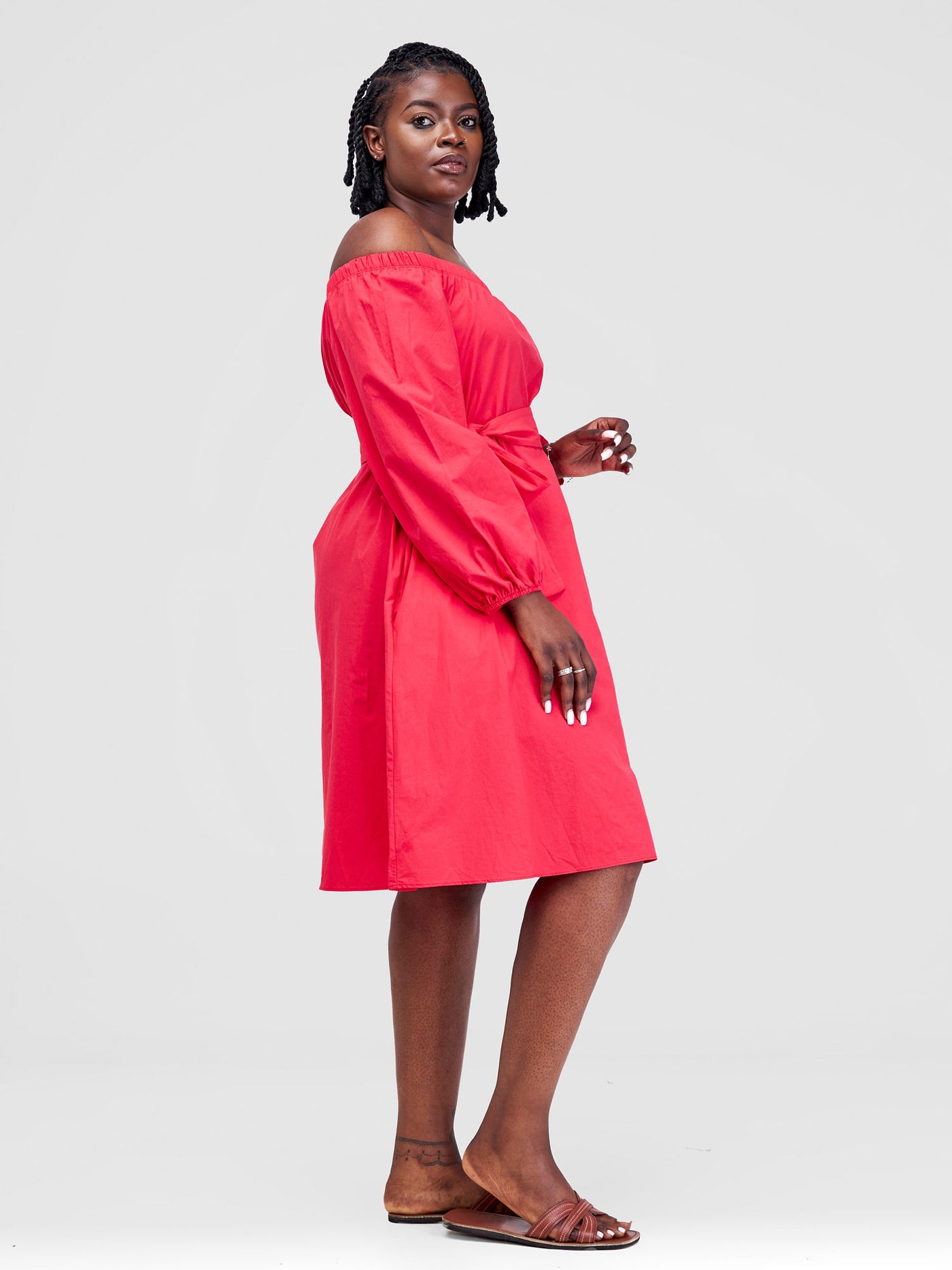 Safari by Vivo Tawi Off Shoulder Knee Length Dress - Pink(Plain Belt)