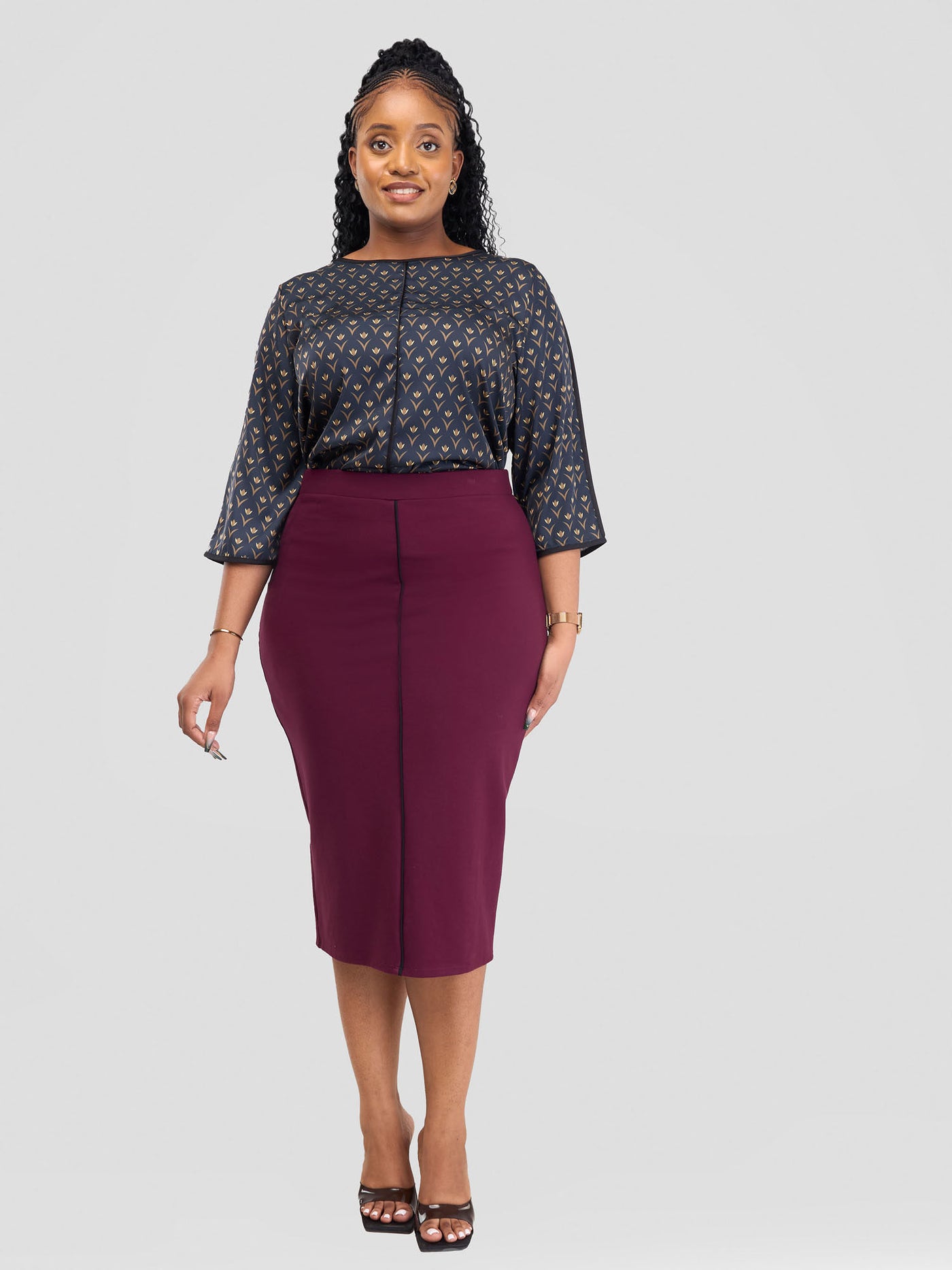 Vivo Vinna Midi & Capri Piped Skirt - Burgundy