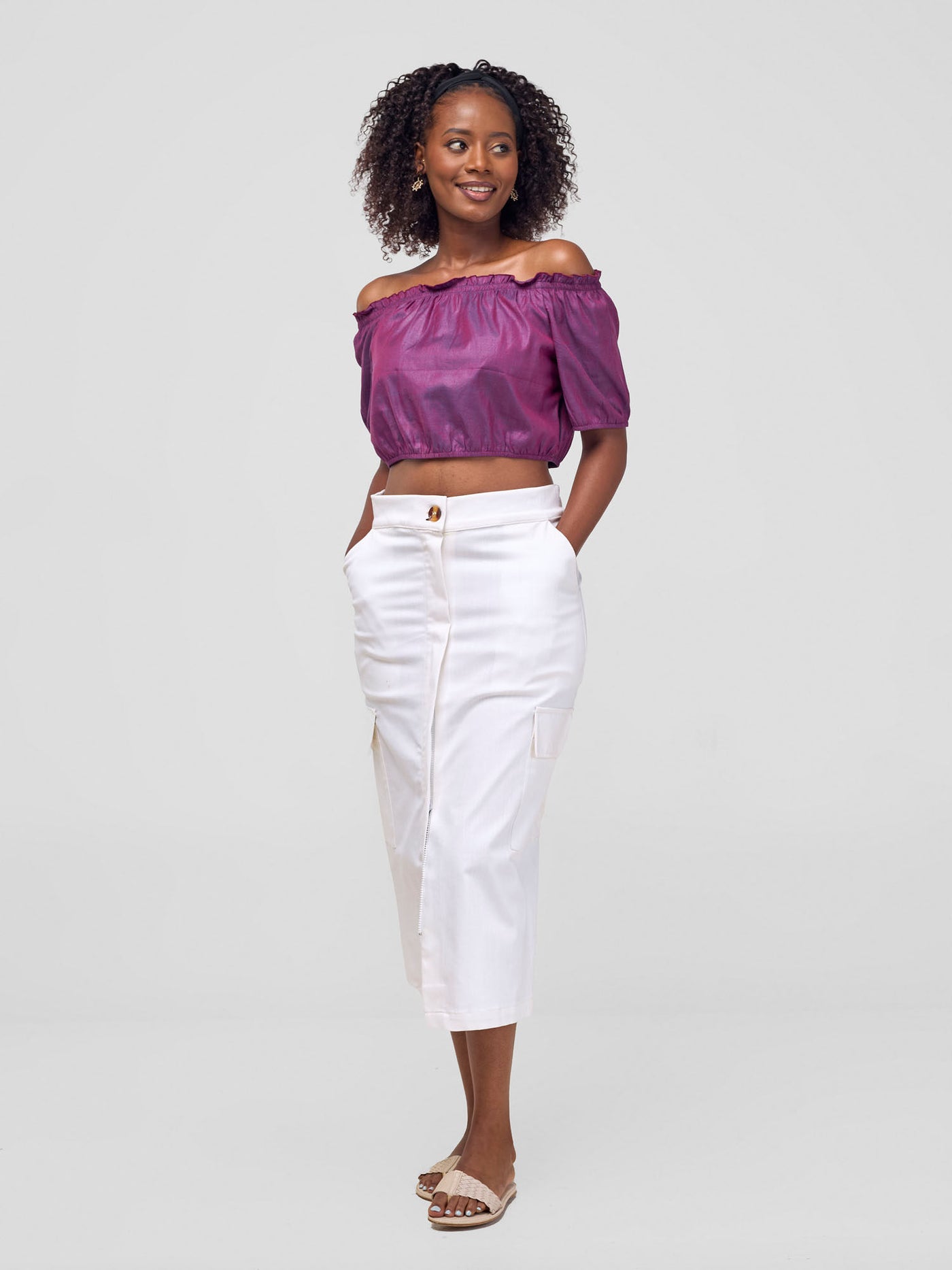 Safari by Vivo Kamari  Front Slit Midi Skirt - White Cloud