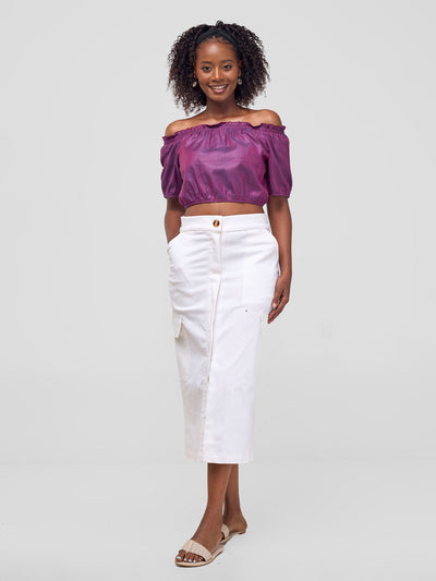 Safari by Vivo Kamari  Front Slit Midi Skirt - White Cloud