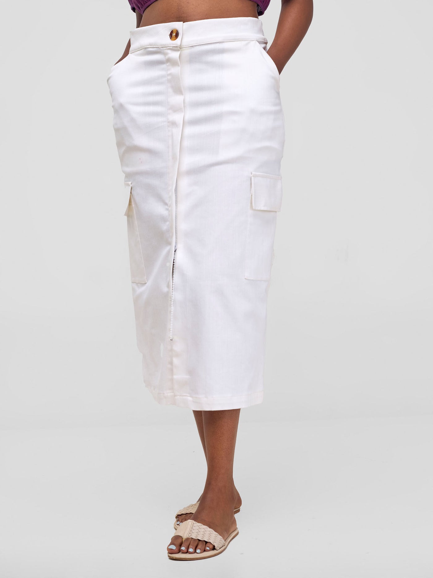 Safari by Vivo Kamari  Front Slit Midi Skirt - White Cloud