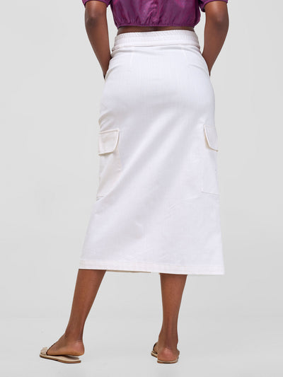 Safari by Vivo Kamari  Front Slit Midi Skirt - White Cloud