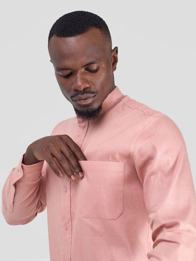 Safari by Vivo Men's Chinese Collar Long Sleeve Shirt - Coral