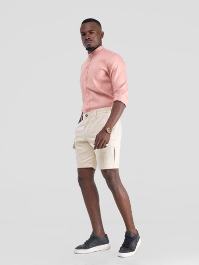 Safari by Vivo Men's Chinese Collar Long Sleeve Shirt - Coral