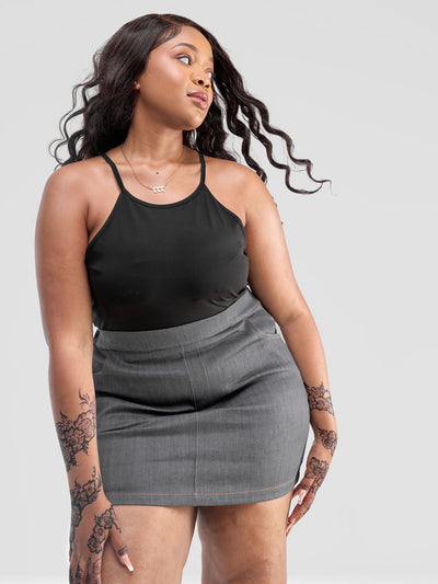 Zoya Yuni Contrast Stitch Mini Skirt - Grey