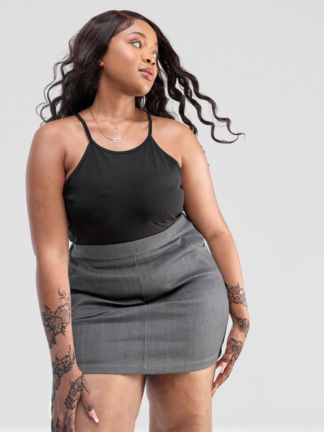 Zoya Yuni Contrast Stitch Mini Skirt - Grey
