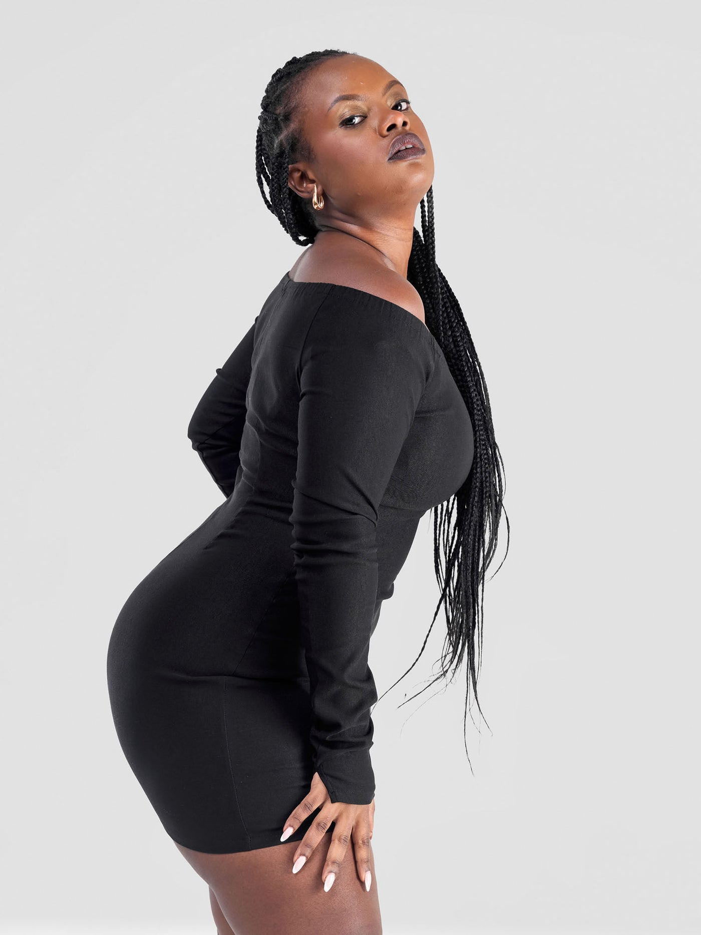 Zoya Yuni Off shoulder Mini Dress - Black