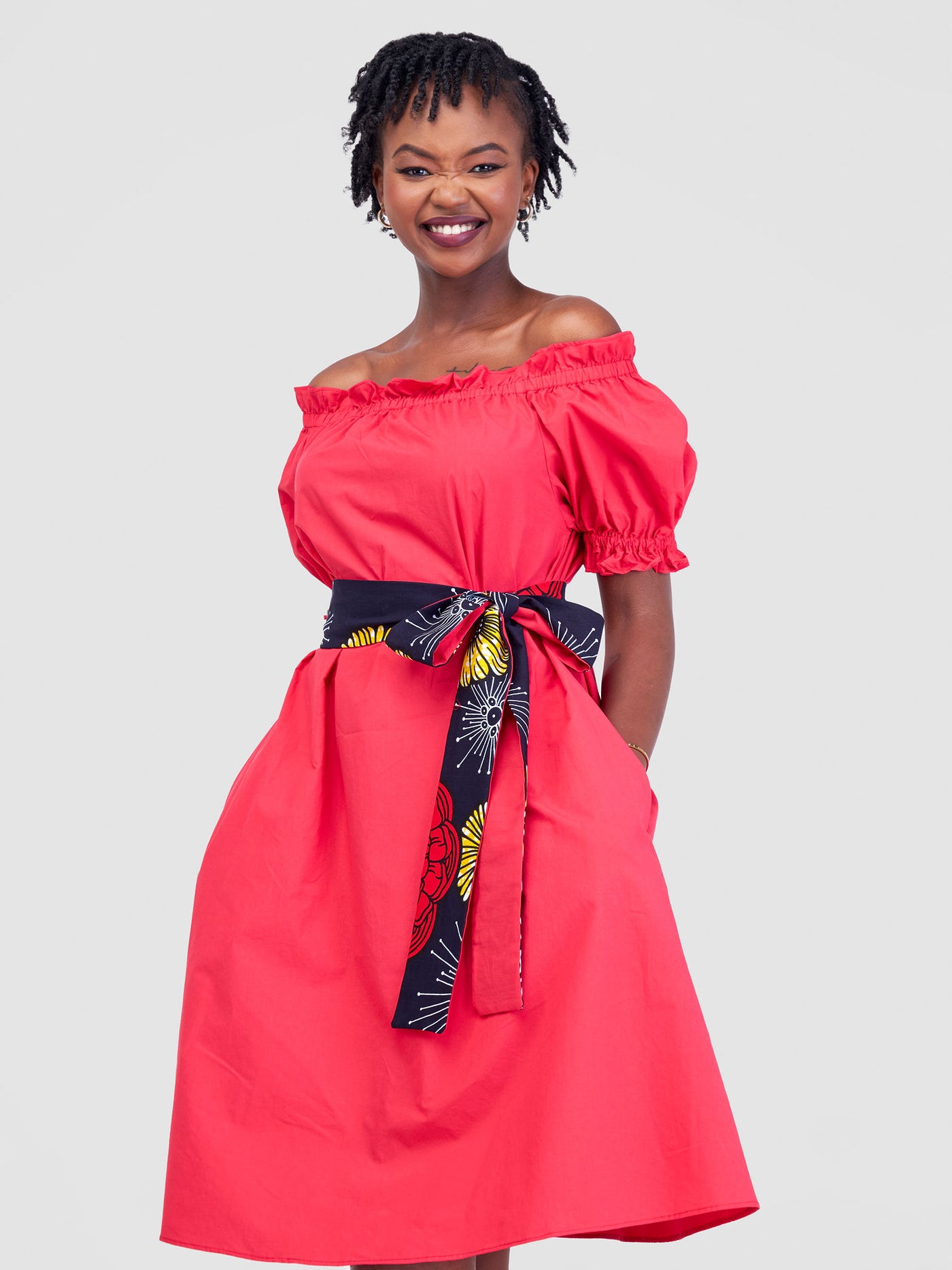 Safari by Vivo Mali Off - Shoulder Ruffle Knee Length Dress - Dark Pink