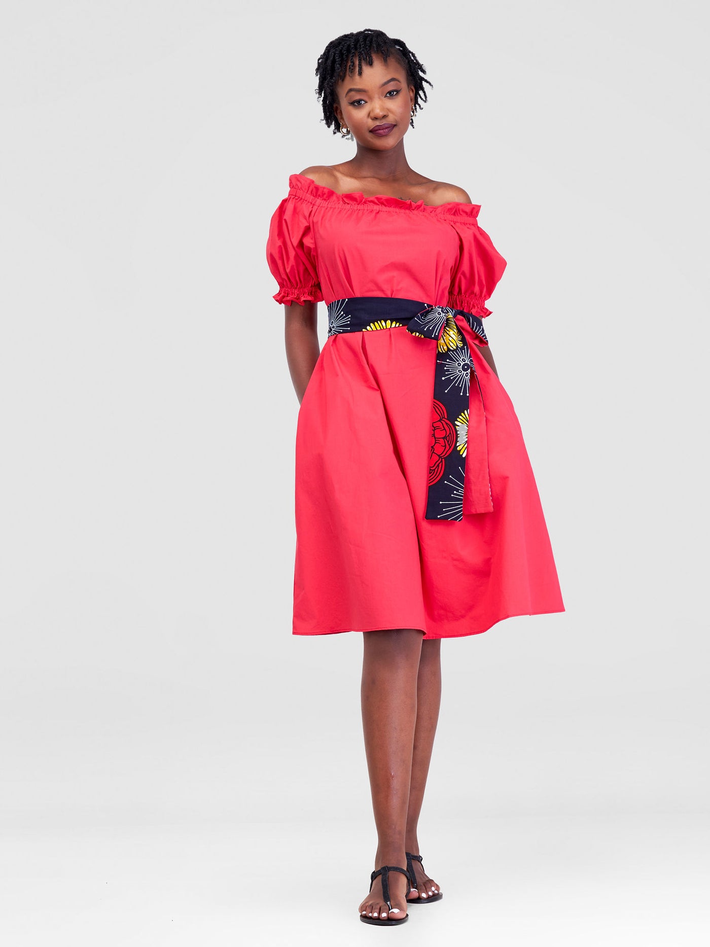 Safari by Vivo Mali Off - Shoulder Ruffle Knee Length Dress - Dark Pink