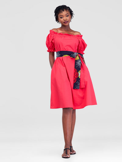 Safari by Vivo Mali Off - Shoulder Ruffle Knee Length Dress - Dark Pink