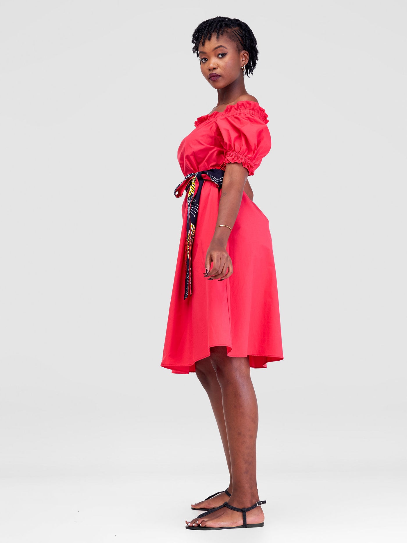 Safari by Vivo Mali Off - Shoulder Ruffle Knee Length Dress - Dark Pink