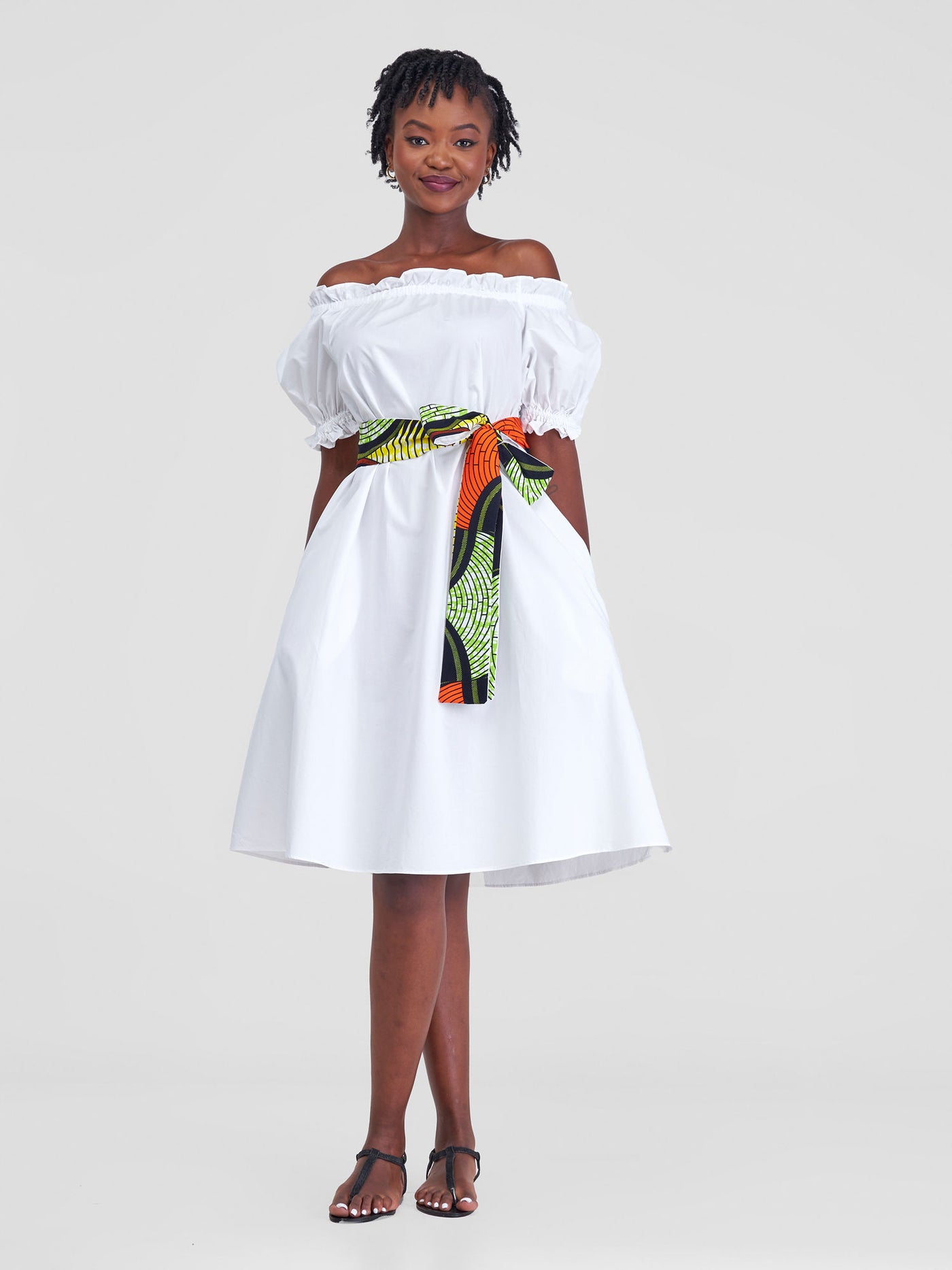 Safari by Vivo Mali Off - Shoulder Ruffle Knee Length Dress - White