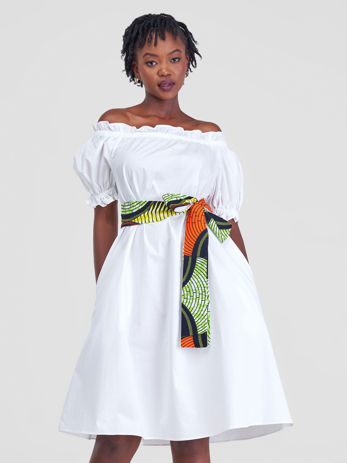 Safari by Vivo Mali Off - Shoulder Ruffle Knee Length Dress - White