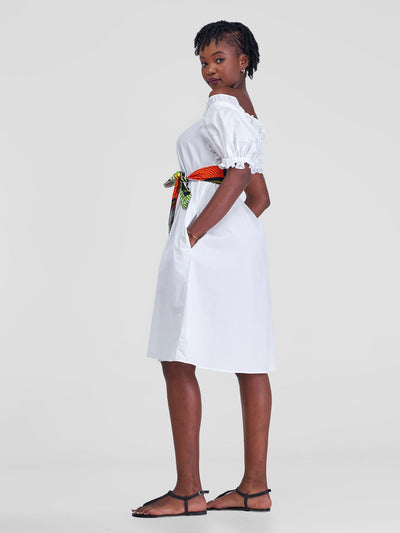 Safari by Vivo Mali Off - Shoulder Ruffle Knee Length Dress - White