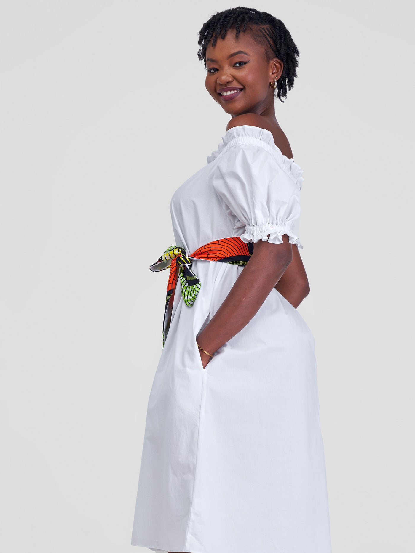 Safari by Vivo Mali Off - Shoulder Ruffle Knee Length Dress - White
