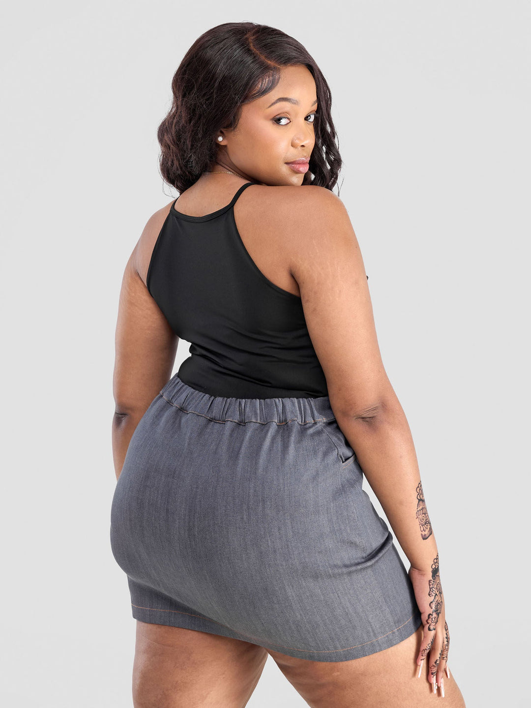 Zoya Yuni Contrast Stitch Mini Skirt - Grey