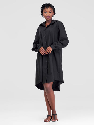 Safari by Vivo Kaya Long Sleeve Shirt Dress - Black