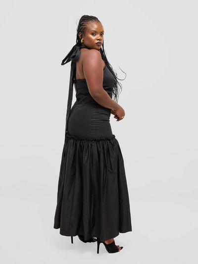 Pure Buxom Drop Waist Halter Dress Long - Black - Shopzetu