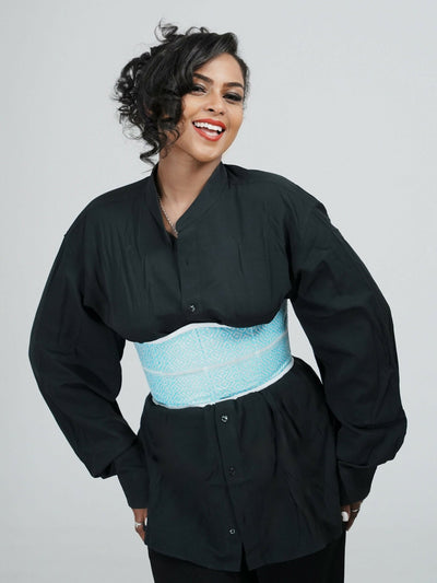 Misstcal Ethiopian Hand Embroidered Under Bust Corset Belt - Blue - Shopzetu