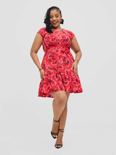 Lizola Jana Shift Dress - Red flowered - Shopzetu