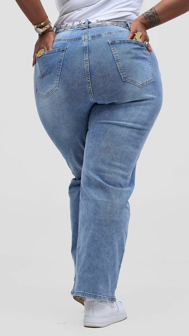 The Fashion Frenzy High - Rise Straight Leg Denim Jeans – Faded Blue - Shopzetu