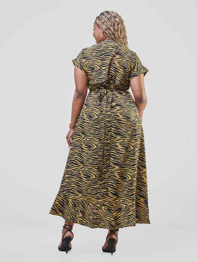 Savannah Majesty Marara Stripes Dress - Black / Yellow Print - Shopzetu