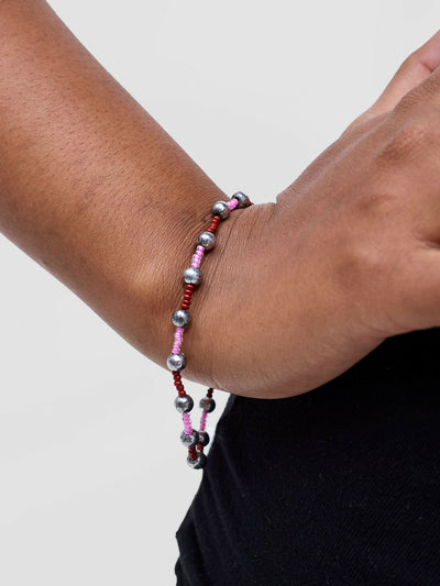 Dianaah J Beaded Bracelet - Pink / Brown - Shopzetu