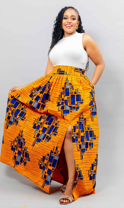 African Yuva Lily African Print Skirt - Orange Print - Shopzetu