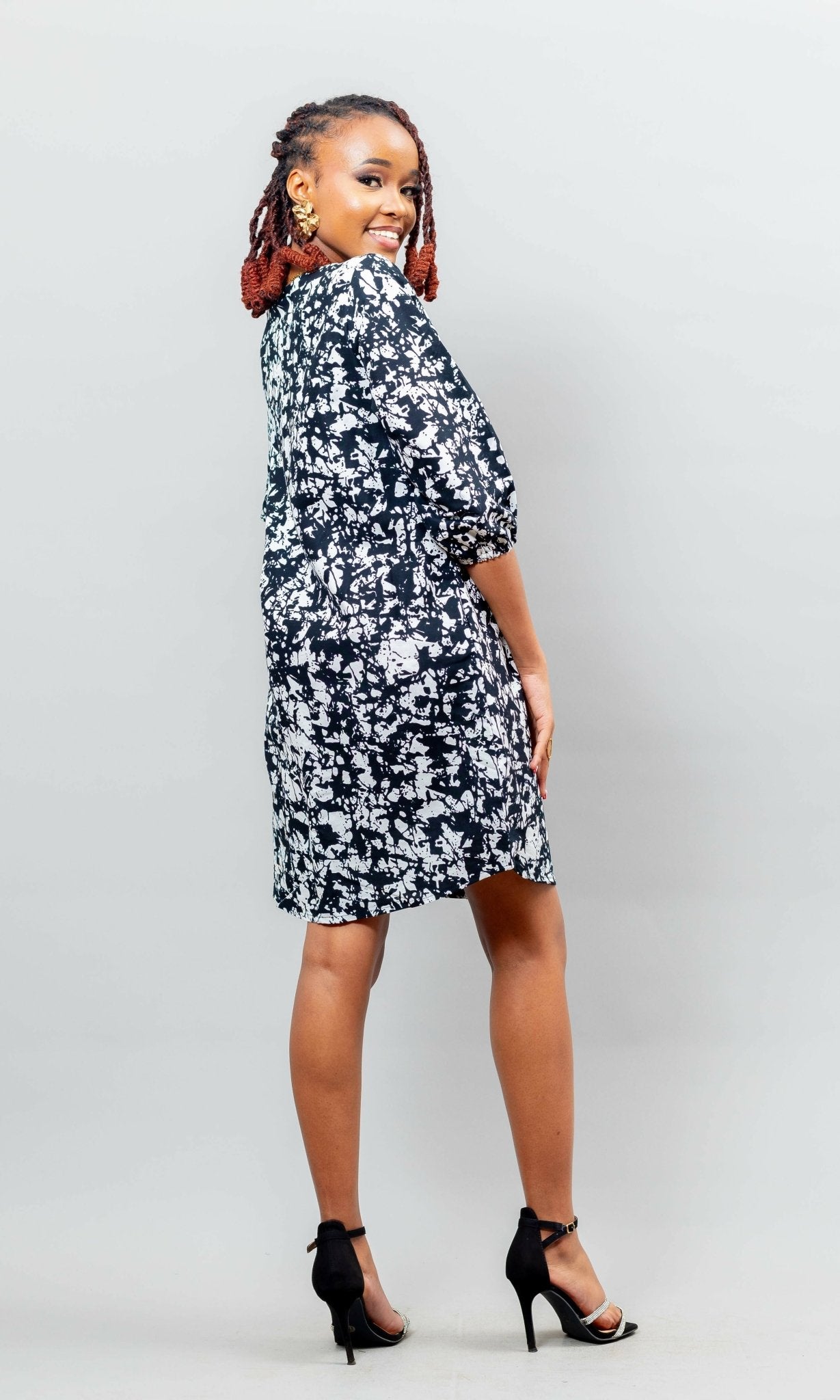 Dhahabu Ankara Dress - Black / White - Shopzetu